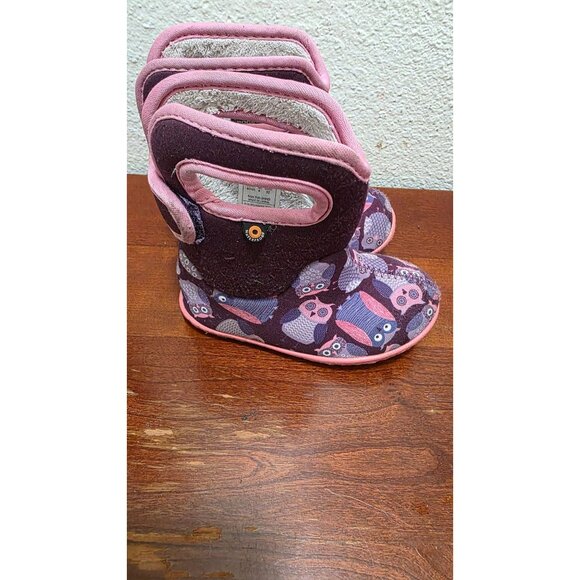 Bogs Baby Bogs Owl Print Purple & Pink Insulated Waterproof Boots Size 6T Infant - Picture 3 of 6